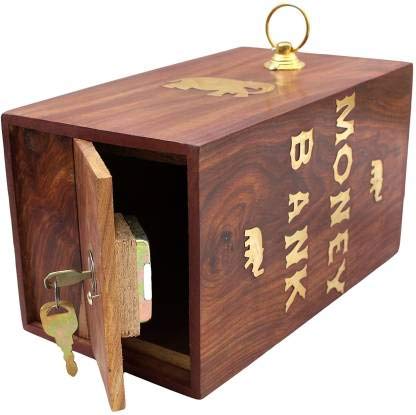 Art and Craft India Wooden Piggy Bank | Money Bank | Gullak for Kids | Birthday Gift for Kids and Adults | Handmade Wooden Coin Box Holder | Money Box Coin Bank with Lock (B08MZ39191) Amazon Price History, Amazon Price Tracker
