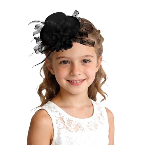 Vintage Fascinator Hat with Headband & Clip, Black Tea Party Hat for Women Girls, Elegant Feather Mesh Mini Hat for Wedding, Bridal, Derby