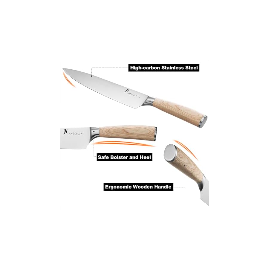 Kangdelun 15-Piece Wood Handle Block Knife Set, Ultra Sharp High Carbon Stainless Steel