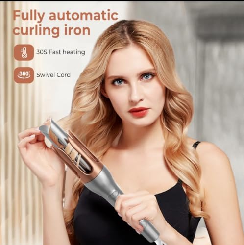 Image of Automatic Hair Curler for Women | One Touch Curling Iron with Ceramic Barrel | Adjustable Temperature 160-215C | Anti-Scald & 360 Swivel Cord | Easy Salon Style Curls for All Hair Types