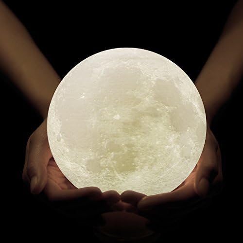 GPJOY Moon Lamp 3D Printing Moon Night Light Rechargeable Lunar Night Light, Dimmable Touch Control Brightness Warm and Cool White, Home Decorative Light with Wooden Stand, Diameter 3.9 Inch