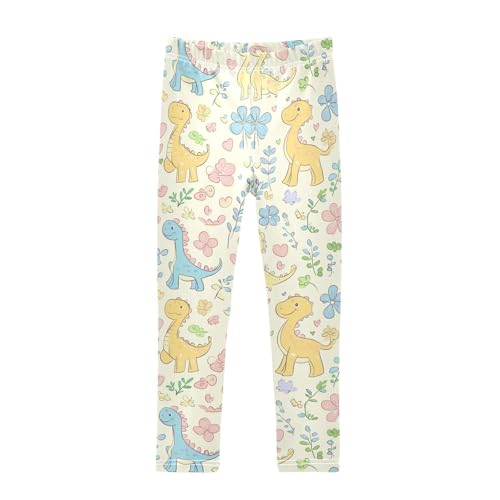 Wusikd Cute Dinosaurs Colors Girls' Leggings Toddler Doodles Yellow Kids Yoga Pants Dance Active Tights 5T