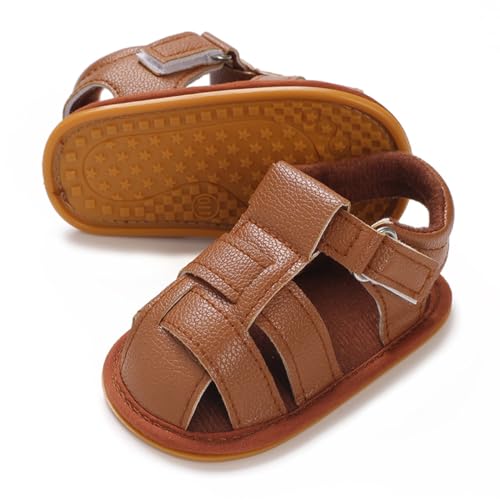 COSANKIM Infant Baby Boys Girls Summer Sandals Non Slip Soft Sole Toddler First Walker Crib Shoes(0-18 Months)(G-brown baby shoes)