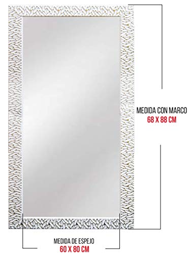 Chely Intermarket - Espejo de Pared Cuerpo Entero 60x80cm (Marco Exterior 68x88 cm) (Blanco/Raya Plateado) MOD-156 |Forma Rectangular para salón, recibidor, Acabado Elegante, Ideal para decoración