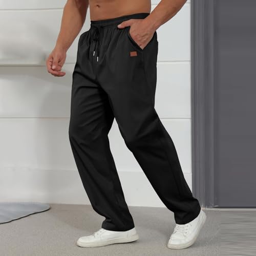 Cargo Pants for Men Solid Color Straight Cargo Trousers Wide Leg Drawstring Elastic Waist Cargo Pants2
