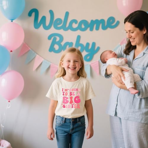 Image of Toddler Girl Big Sister Shirt Pregnancy Announcement T-Shirts Cotton Short Sleeve Tees 2-10 Years