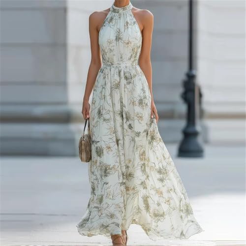 Vestido plisado floral de cuello colgante con tejido fluido y ligero 3