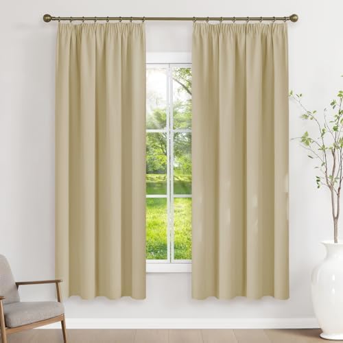 Runyéla Vorhänge Blickdicht mit Kräuselband Thermovorhänge Kälteschutz | 175Hx140Bcm,Beige,2er Set,Verdunkelungsvorhänge für Schienensystem,Gardinen für Wohnzimmer,Blackout Curtain