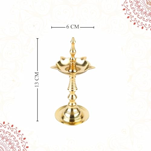 Image of Klassic 5 Inch Pure Brass Fancy Kerala Diya Oil Lamp Stand (Vilakku) | Traditional Deepam for Mandir & Temple Use | Ideal for Diwali, Navratri & Daily Worship | Set of 2