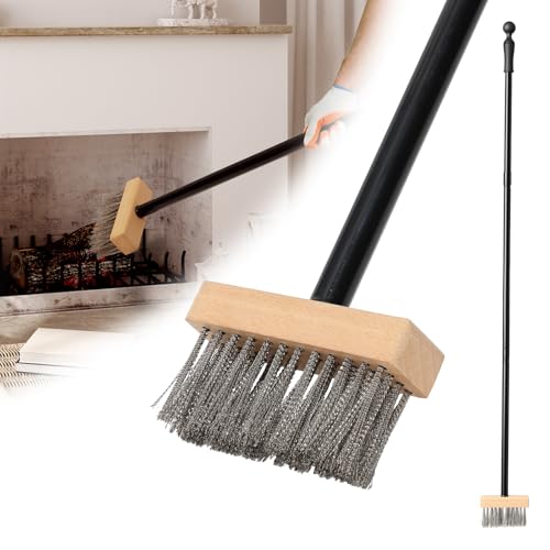 59 Fireplace Brush Adjustable Metal Handle with Metal bristles Suitable for Indoor fireplaces Outdoor fire pits and Camping. Easily Clears Ashes and Embers