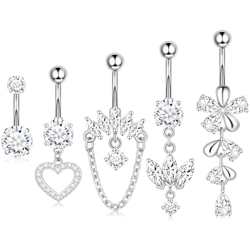 Dangle Belly Button Rings Piercing Jewelry for Women Surgical Stainless Steel Navel Dangly