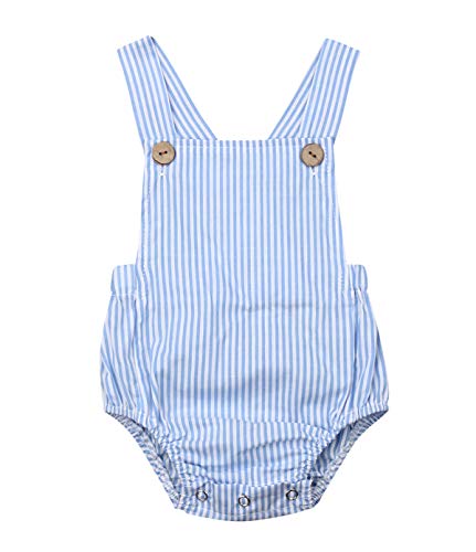 doublebabyjoy Newborn Baby 1 Piece Summer Romper Baby Girl Boy Solid Color Jumpsuit Sleeveless Backless Overalls Outfits (Blue, 9-12 Months)