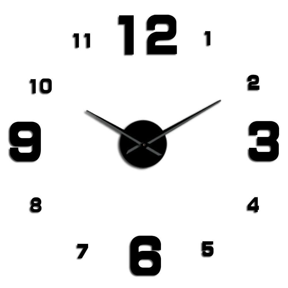 Kit horloge acrylique moderne chiffres 3D dorés et stickers miroirs géants pour maison