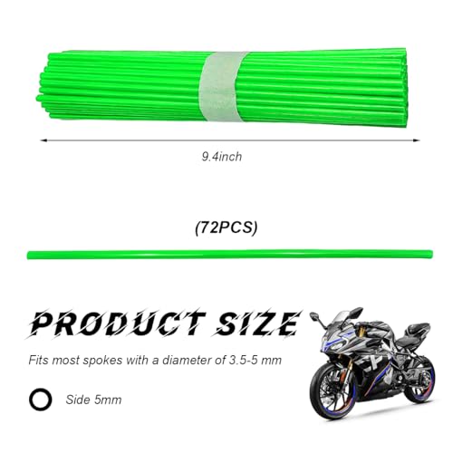 Image of 72PCS Dirt Bike Spoke Covers, Motorcycle Spoke Skins Wheel Wraps Pipe for 8 inch-21 inch Rims, Dustproof Wheelchair Rim Decoration Protector Pipe Trim for Bicycle Dirt Pit Bike (Green)