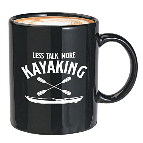 VIGAT Kayak Lover Coffee Mug 11oz Black – Less Talk More Kayaking – Kayaker Adventure Padding Canoe River Outdoor Boating Hobby Sail Ocean Pedal