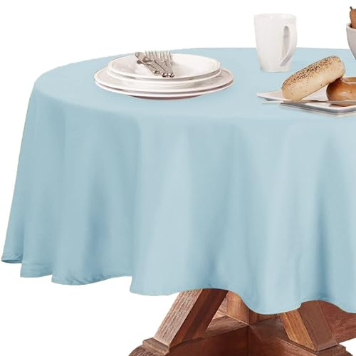 Image of Obstal 210GSM Round Table Cloth, Dusty Blue, 70 Inch Diameter | Oil-Proof Spill-Proof Water Resistance Microfiber Tablecloth, Decorative Fabric Circular Table Cover for Outdoor /Indoor Use