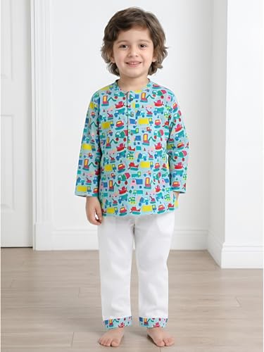 Image of POLKA TOTS 100% Cotton Traditional Nightwear Kurta Pyjama Set | Unisex Night Dress for Kids Girls & Boys | Summer Night Suits for Kids | Ethnic Indian Nightsuit | Cotton Night Suit Combo Set for Baby
