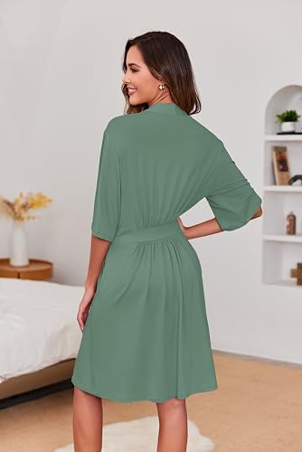 Image of Ekouaer Short Robes for Women Lightweight Kimono Robes Knit Bathrobe Soft Sleepwear with Pockets S-XXL