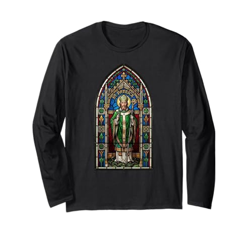 Irlandés San Patricio Gótico Vitral Irlanda Manga Larga