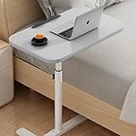 Overbed Table with Wheels, Adjustable Height & Angle, Bedside Tray for Elderly, Hospital Use, Rolling Cart, Laptop Stand, Craft Desk, Tool-Free Adjustment, Swivel Castors, Mobile Workstation (Grey)