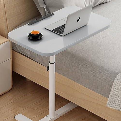 Overbed Table with Wheels Adjustable Height & Angle Bedside Tray for Elderly Hospital Use Rolling Cart Laptop Stand Craft Desk Tool-Free Adjustment Swivel Castors Mobile Workstation (Grey)