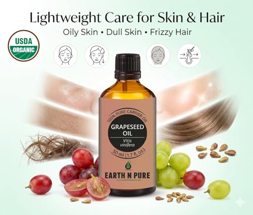 Image of Earth N Pure Grapeseed Oil | 100% Pure & Natural | Cold Pressed Carrier Oil | Lightweight & Fast-Absorbing | For Skin, Hair & Massage | 30ml