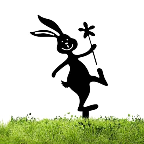 Bunny Garden Stakes Decor - Wausical Metal Yard Art | Affascinante di coniglio Ornamento con punte a terra, decorazioni resistenti alle intemperie per vaso di fiori, patio, passerell