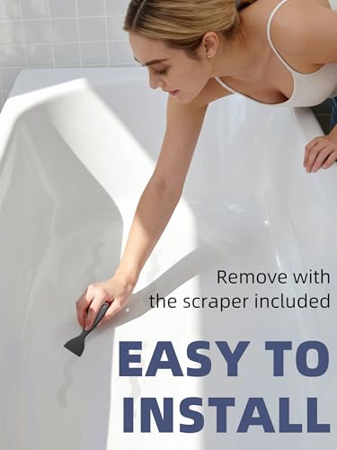 Anti Slip Shower Stickers, Adhesive Decals Safety Strips with Scraper for Bath Tub, Shower Floor, Stairs, 24 Pieces (Clear)