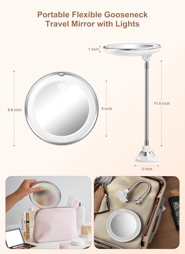 Image of 10x Magnifying Mirror with Light,Gooseneck Travel Make up Mirror 3 Lighting