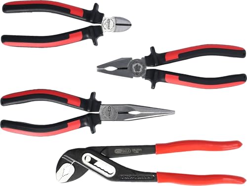 KS Tools - 115.1004 - Jeu de 4 pinces - Pince coupante, multiprise, bec, demi-rond - Chrome vanadium ultra résistant