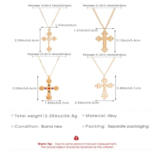 4Pcs Chunky Cross Necklaces for Women Gold/Silver Large Long Cross Pendant Necklace Y2K Trendy Statement Pearl Cross Chain Choker Cross Charm Jewelry3