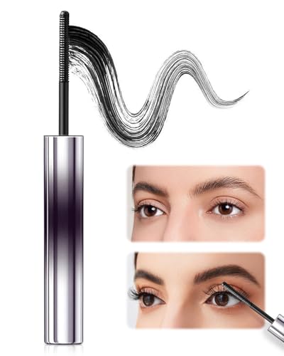 3D Curling Iron Wand Mascara, 2025 Upgraded Mascara Black and Brown, Mascaras Waterproof Natural Long Lasting Smudge-Proof No Flaking, Create Thick, Clear Eyelashes for Sensitive Eyes (Black)