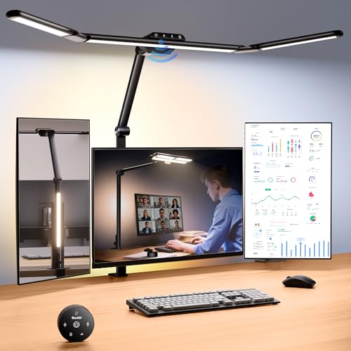 Quntis 32.5″ Architect Desk Lamps for Office Home Dorm – Eye Care 3 Light Bar 1100LM Bright, Ambient Backlight, Radar Sensor, Remote Control, 2H Timer, Workbench Drafting Reading Video Conference Task