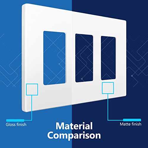 Image of LIDER Decorator Switch Cover, Screwless Wall Plate, Mid-Size 3-Gang 4.88 inch x 6.77 inch, LSWP-33M-W2P, UL Listed, Thermoplastic, Matte White, 2-Pack