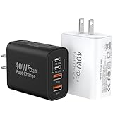 USB C Fast Charger Block,40W 4Port iPhone 17 Type C Charger Fast Charging Block PD Power Adapter+QC 3.0 USB A Wall Charger Plug Type C Brick for iPhone 17/16/15/14/13 Pro Max/iPhone Air, Samsung,2Pack