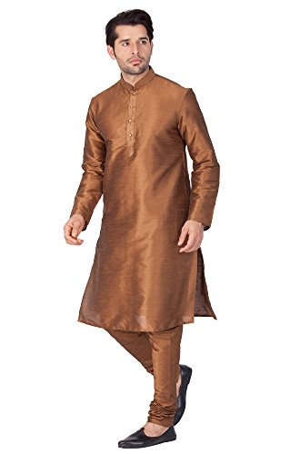 Image of VASTRAMAY VM Mens Silk Blend Kurta Pyjama Set - Classic Ethnic Attire for Timeless Style and Cultural Celebrations | Soft Comfortable Solid Full Sleeves Kurta and Churidar Pyjama Set