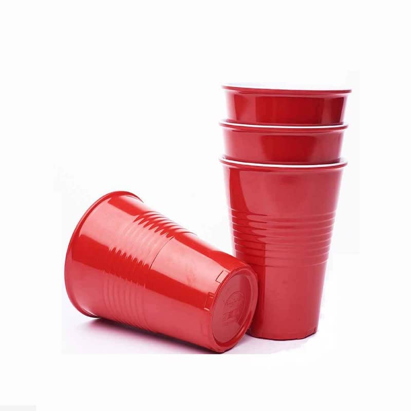 20 Pcs - Easy Grip Reusable Drinking Party Cups for Iced Tea, Punch, Cocktail, Juice, Beer Pong Glasses - RED/White, 450 ml (Pack of 20 Pcs)