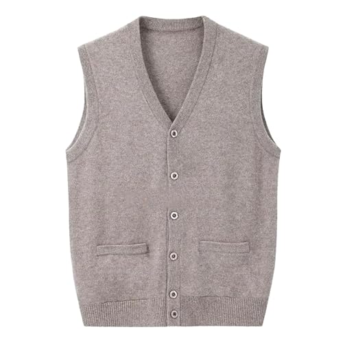 Jegsnoe Men Cashmere Sweater Vest Autumn Winter Casual V-Neck Button Sleeveless Cardigan Vest Sweater