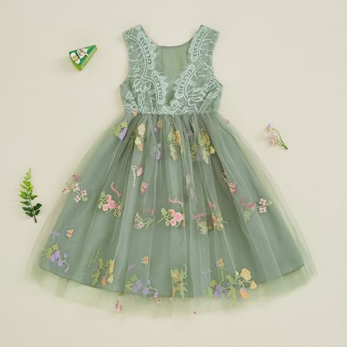 Flower Girls Dress Toddler Kids Girl Wedding Party Lace Embroidered V Backless Sleeveless Tulle Princess Dresses2