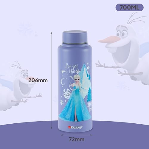 Image of CELLO Kidzbee Vortex Single Wall Steel Water Bottle For Kids 700 ml | 3D Touch & Feel Elsa Design, Fridge Safe Spill Proof & Leak Proof Stainless Steel Water Bottle For School Kids, Travel & Picnic