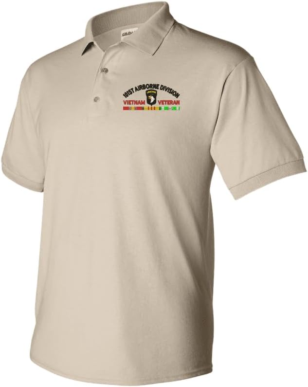 MilitaryBest 101st Airborne Division Vietnam Veteran with Ribbons Embroidered Polo