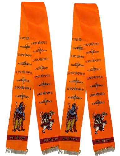 Image of BookMyCostume Religious & Spiritual Decoration Collection - Saffron Flags, Bunting Ladi, & Ethnic Stoles - Devotional Accessories for Temple, Festivals, Puja, Rallies & Daily Rituals