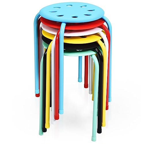 COSTWAY Lot de 6 Tabourets Empilables, Tabourets de Bars Ronds Structure en Métal en Forme de X, Tabourets Gigognes pour Enfants et Adultes, Maison, Bureau,...