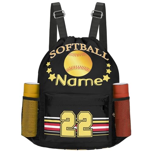 zaaprintblanket Softball Black Custom Sports Gym String Backpack Drawstring Sackpack Backpack for Women Men - Main Image