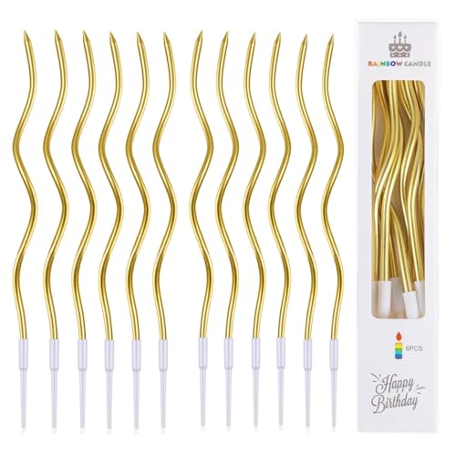 12pcs Sparkler Candles for Cakes Gold Wavy Candles with Holders