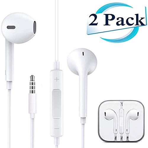 (2PACK) Headphones/Earphones/Earbuds,3.5mm aux Wired Headphones Noise Isolating Earphones Built-in Microphone & Volume Control