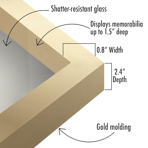 Image of Americanflat 11x14 Shadow Box Frame with Shatter-Resistant Glass - Silhouette Collection - Large Shadow Box Display Case for Tabletop and Wall Display - Gold with Soft Felt Back