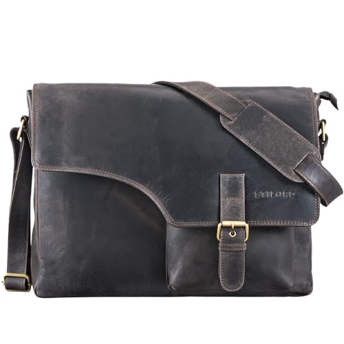 STILORD 'Valerian' Bolso de Mensajero de auténtica Piel Vintage para Hombre Bolsa Bandolera de Negocios Universidad u Oficina Grande para portátil de 13,3', Color:marrón Oscuro