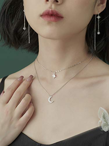 SLUYNZ 925 Sterling Silver Layered Necklace Chain Star Moon Choker Necklace for Women Layering Chain Choker3