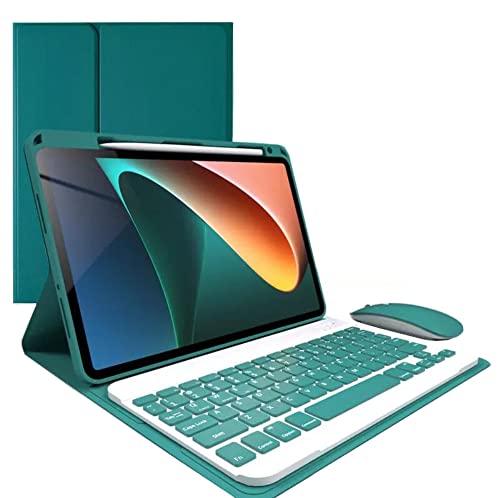 KMXDD Funda de teclado y mouse para iPad A16 de 11ª generación 2025/iPad de 10ª generación 2022 (11/11 pulgadas) con teclas de color, funda desmontable para teclado Bluetooth (verde oscuro)
